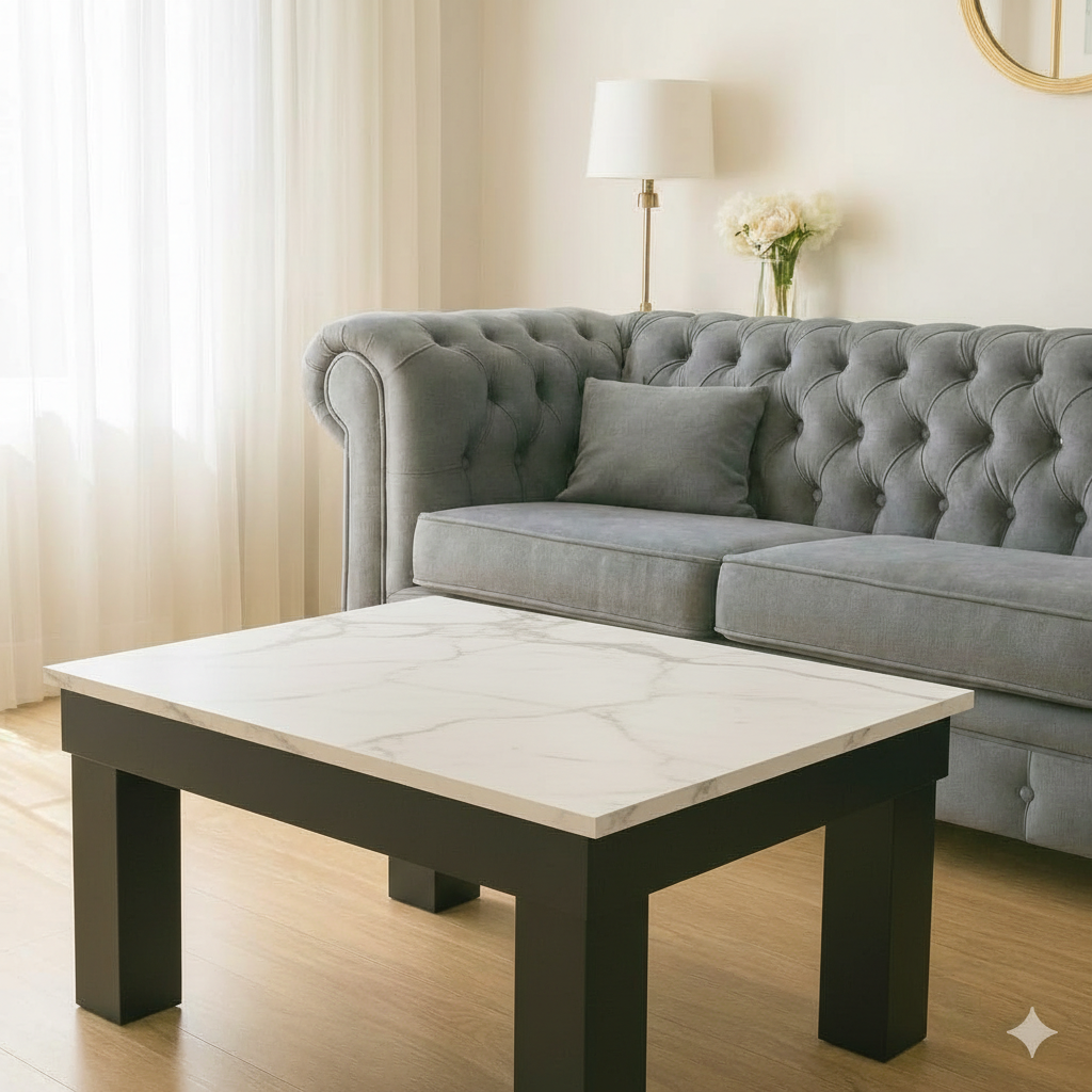 Mesa Ratona 80x60 simil carrara pata negras