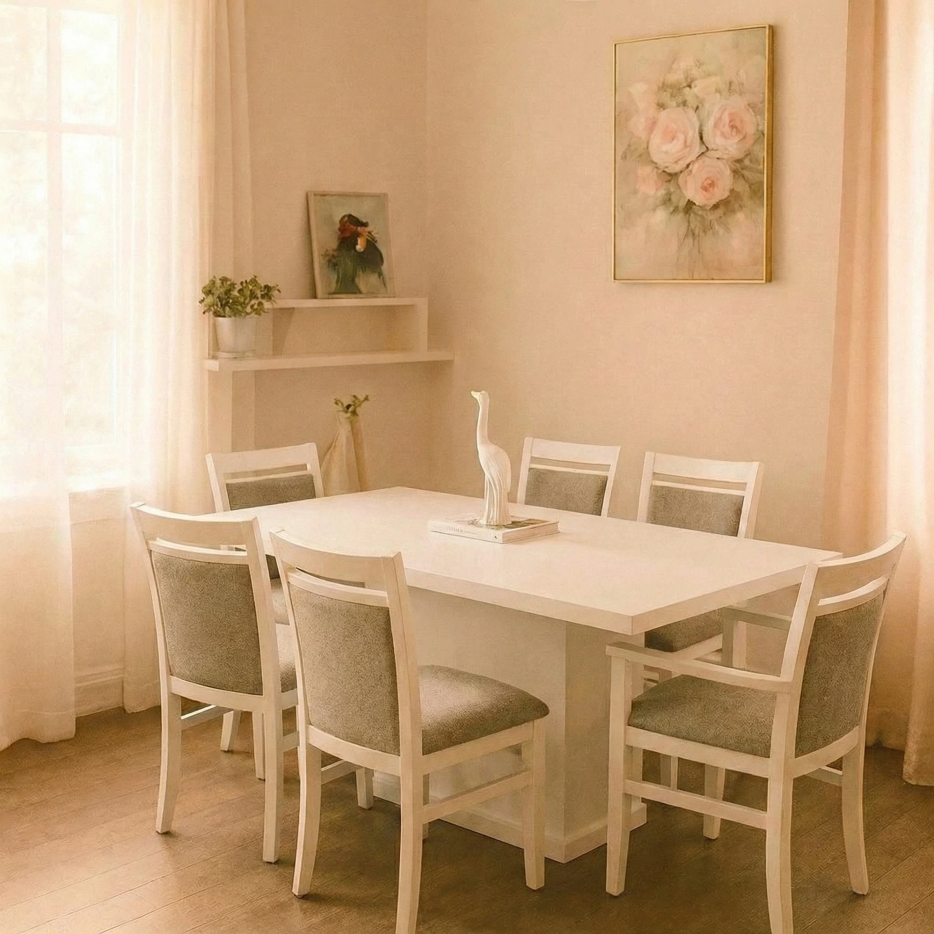 Mesa base central rectangular toda blanca